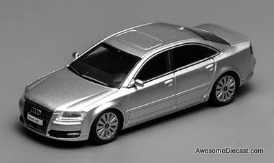 2008 Audi A8, Ice Silver Metallic 1:64 Diecast Model Car by MotorHelix