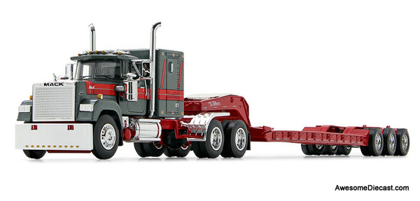 Last One!! DCP by FG 1:64 Mack Super Liner Sleeper Cab w/LowboyTrailer, Gun Metal/Red