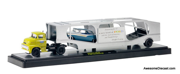 M2 Machines 1:64 Ford F-100 COE Tractor w/Car Hauler & 1957 Ford Fairlane 500