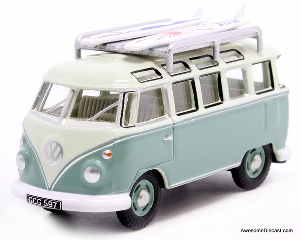 Oxford 1:76 Volkswagen T1 Samba w/Surfboards, Green/Green