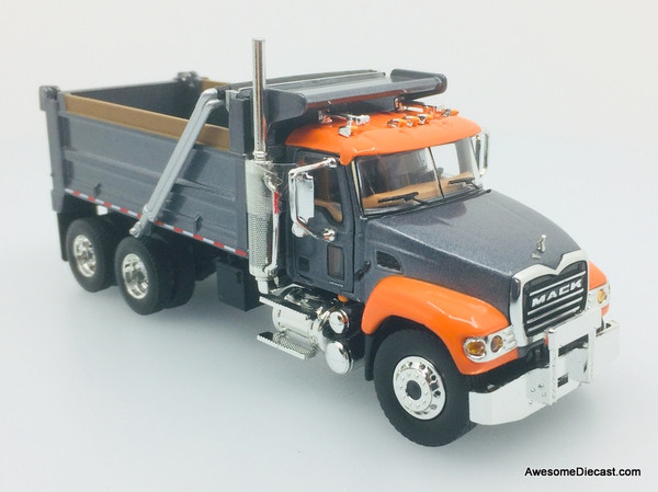 First Gear 1:64 Mack Granite Dump Truck, Gray/Orange