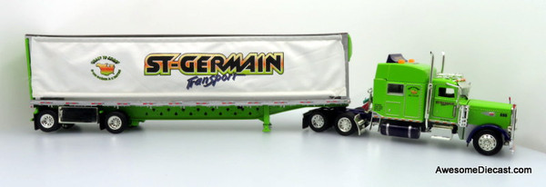 Only One! Tonkin Replicas 1:53 Peterbilt 388 Sleeper Cab w/ 48' Curtain Side Flatbed Trailer: St-Germain Express