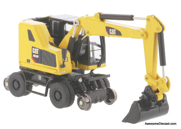 Diecast Masters 1:87 Caterpillar M323F Railroad Wheeled Excavator, Safety Yellow