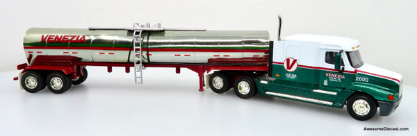 Only One! PEM Hartoy 1:64 Freightliner Century Mid-roof Sleeper Cab w/ Chrome Tanker Trailer: Venezia Hauling