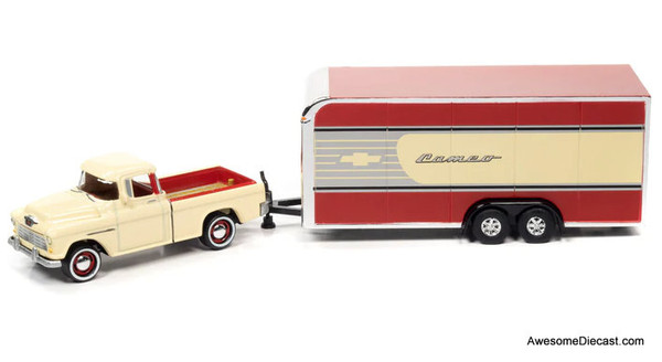 Johnny Lightning 1:64 1955 Chevrolet Cameo w/Enclosed Car Trailer