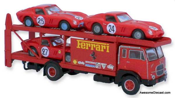 Brekina 1:87 1964 Fiat 640 Car Transporter w/3 Ferrari 240 GTO 24 Hour LeMans