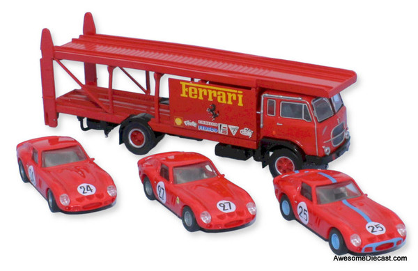 Brekina 1:87 1964 Fiat 640 Car Transporter w/3 Ferrari 240