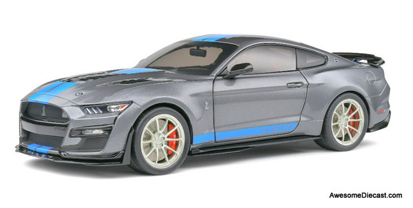 Solido 1:18 2022 Ford Shelby GT500KR, Metallic Silver / Blue Stripes