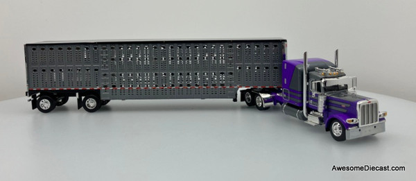 DCP by FG 1:64 Peterbilt 389 Sleeper Tractor w/Wilson Silverstar Spread Axle Livestock Trailer, Gunmetal/Purple