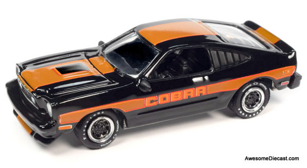 Johnny Lightning 1:64 1978 Ford Mustang Cobra 11, Gloss Black/Gold Stripes