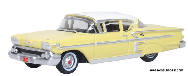 Oxford Diecast 1:87 1958 Chevrolet Impala Sport Coupe, Colonial Cream/Snowcrest White