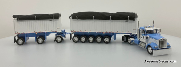 DCP by FG 1:64 Kenworth W900L Day Cab w/East Manufacturing Michigan Series 31' and 20' End Dump Trailers: Light Blue/White 