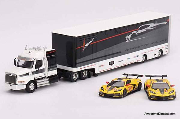 Mini GT 1:64 Chevrolet Corvette C8R Racing Cars #3 & #33 Winners w/ Western Star Transporter