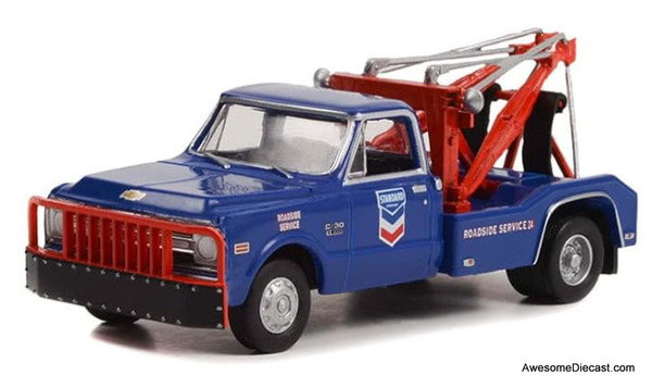 1969 Chevrolet C-30 Dually Wrecker, Blue: Standard Oil Company 24 Hr Roadside Service 1:64 Diecast Model Truck by Greenlight