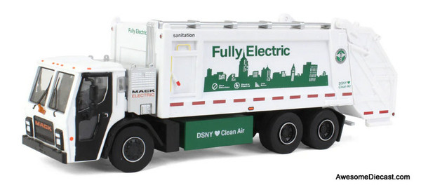 2021 Mack LR Electric Rear Loader Refuse Truck, New York City Department Of Sanitation (DSNY) 1:64 Diecast Model Truck by Greenlight