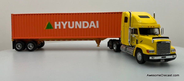 1993 Freightliner FLD 112 Hightop Sleeper w/ Dry Goods Shipping Container Trailer: Hyundai 1:43 Diecast/ABS Plastic Model Truck by Altaya