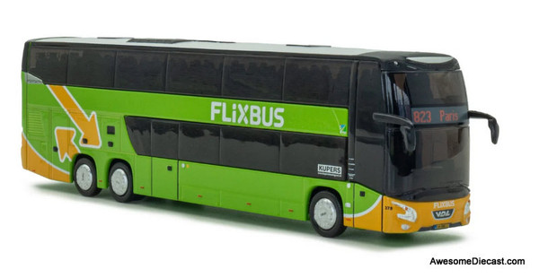 VDL Futura Double Decker Flixbus Kupers: Route 83 Destination Paris 1:87 Diecast Model Bus by Holland Oto