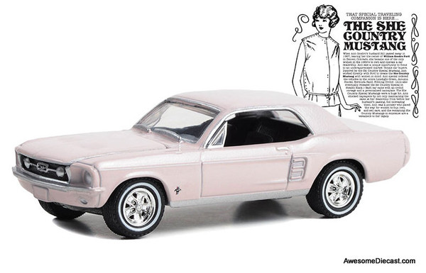 1967 Ford Mustang Coupe, Bermuda Sand "She Country Special" Bill Goodro Ford, Denver, Colorado 1:64 Diecast Model Car by Greenlight