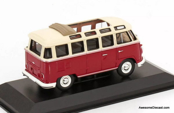 1963 Volkswagen T1 Samba Bus, Beige/Red 1:43 Diecast Model Car by