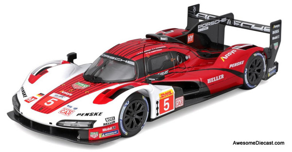 2023 Porsche 963 #5, Red/White 1:24 Diecast Model Car by Burago