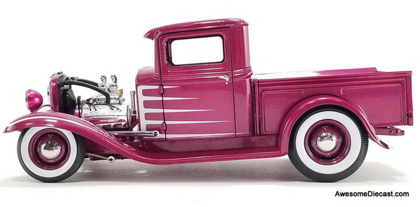 1932 Ford Hot Rod Pick-Up GNDS #7, Metallic Pink 1:18 Diecast Model Truck by ACME