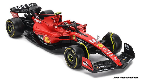 2023 Ferrari SF-23 Formula One Race Car #55 Carlos Sainz 1:24 Diecast Model Car by Burago