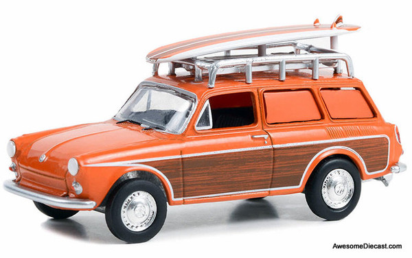 1963 Volkswagen Type 3 Panel Van w/Surf Boards, Orange 1:64 Diecast Model Car by Greenlight