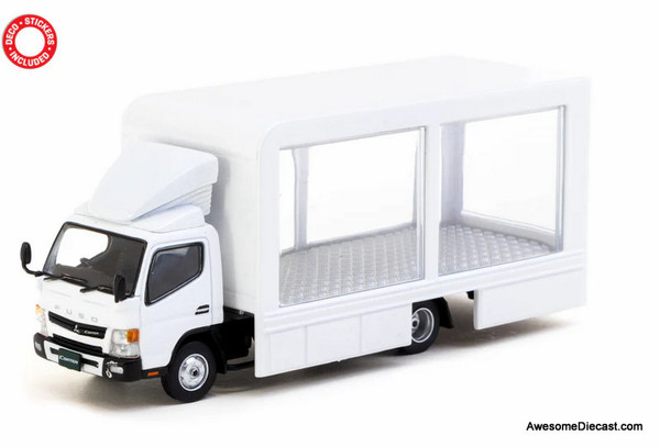 Mitsubishi Fuso Canter Mobile Car Carier Display Truck, White 1:64 Diecast Model Truck by Tarmac Works