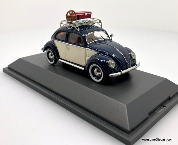 1958 Volkswagen Beetle (Summer Holidays), Blue/White 1:43 Diecast Model Car by Schuco