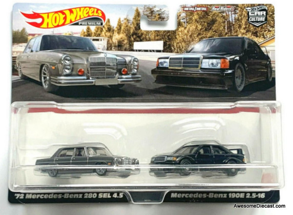 RARE!! Hot Wheels Premium 1972 Mercedes Benz 280 SEL 4.5 & Mercedes Benz 190E 2.5 16v 1:64 Diecast Model Car by Hot Wheels