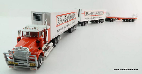 Kenworth SAR Sleeper Tractor Road Train + Flattop Trailer: Brambles Manford 1:64 Diecast Model Truck by Highway Replicas