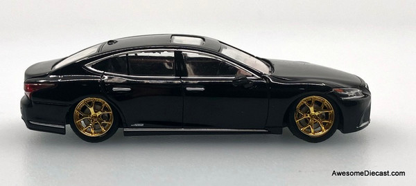1/64 LEXUS LS500h 改 ブラック 2018 Lexus LS500h Hella Flush Lowrider, Metallic Black LHD 1