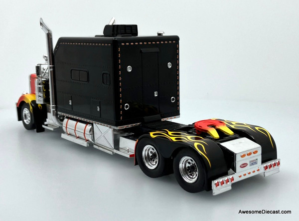 2002 Peterbilt 379 Sleeper Tractor, Black/Flames 1:43 Diecast