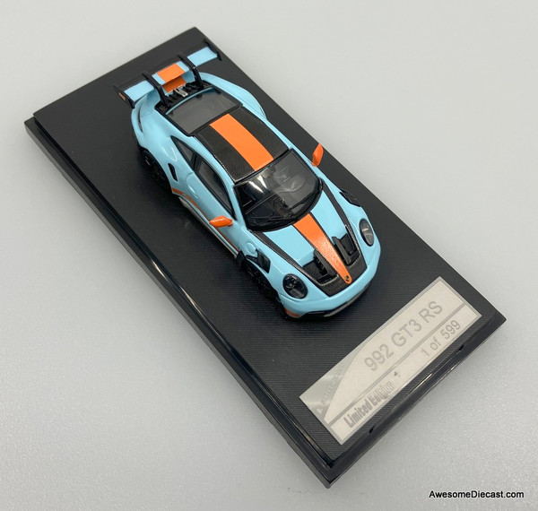 Porsche 992 GT3 RS, Gulf Blue/Carbon Fiber 1:64 Resin Cast Model