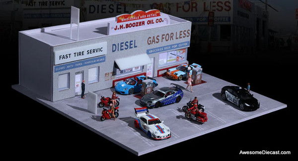 American Gas Station w/Lighting 1:64 Diorama by MoreArt