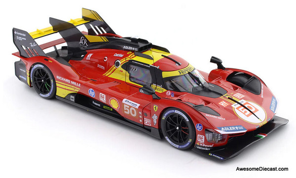 Ferrari 499P #50 2024 Le Mans Hyper Car, Red (Winner 24h LeMans) 1:18 Diecast Model Car by Burago