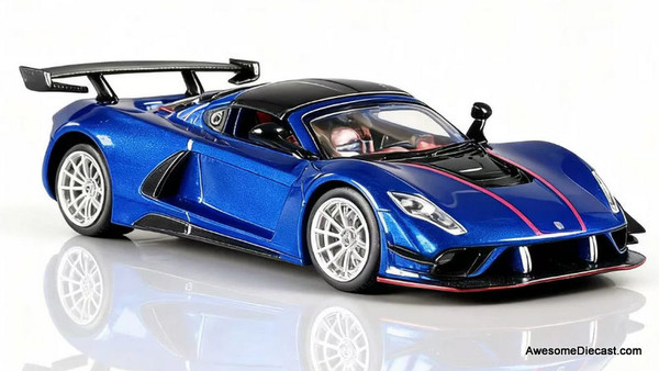 Hennessey Venom F5, Metallic Blue 1:64 Diecast Model Car by Rhino Model