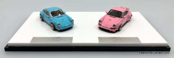 Porsche Singer Coupe, Blue & Porsche Singer DLS, Metallic Pink 1:64 Diecast Model Car by Zincit Model