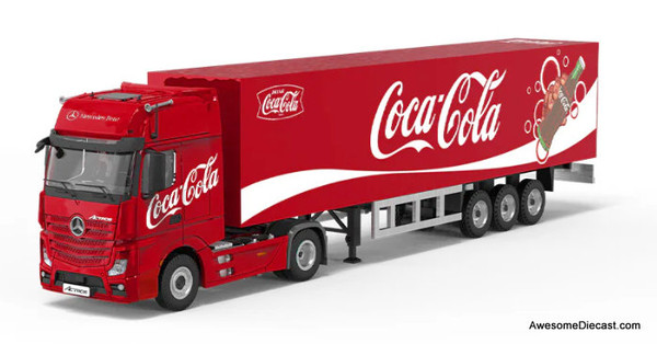 Mercedes Benz Actros Sleeper Tractor w/53' Dry Goods Container Trailer: Coca Cola 1:64 Diecast Model Truck by Cool Car