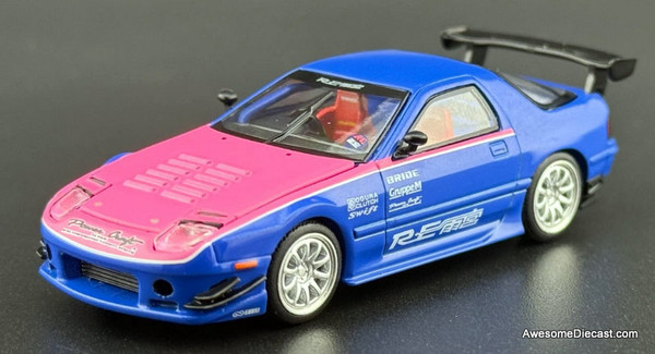 Mazda RX7 RE Amemiya S44-APAxpo2025, Metallic Blue w/ Pink Hood 1:64 Diecast Model Car by Pop Race
