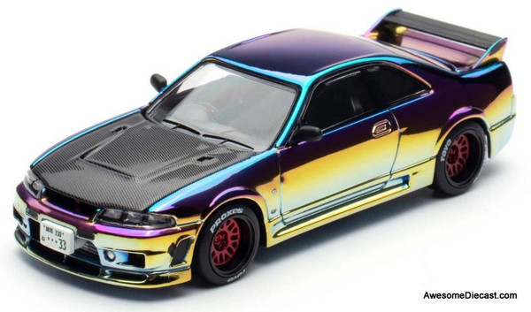 Nissan Skyline GT-R R33, Chameleon Chrome w/Carbon Hood 1:64 Diecast Model Car by Pop Race
