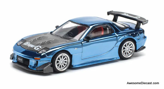 Mazda RX7 RE-AMEMIYA, Blue Chrome 1:64 Diecast Model Car by Pop Race