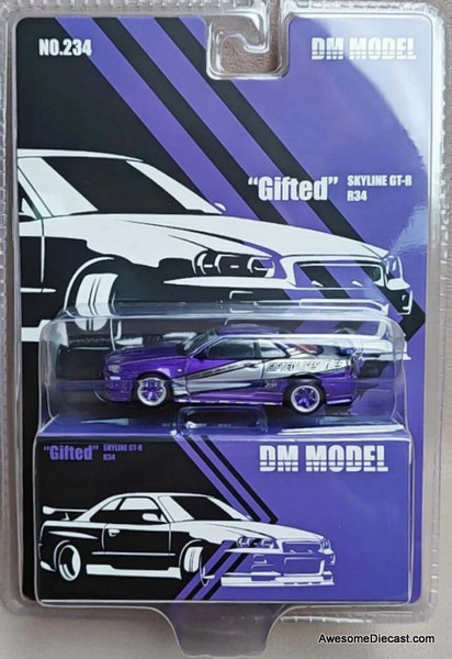 Nissan Skyline GT-R R34, Purple/Silver 1:64 Diecast Model Car by DM Model