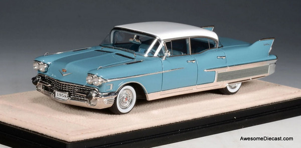 1958 Cadillac Sixty Special, Somerset Blue/Alpine White Roof 1:43 Resin Cast Model Car by Stamp Models