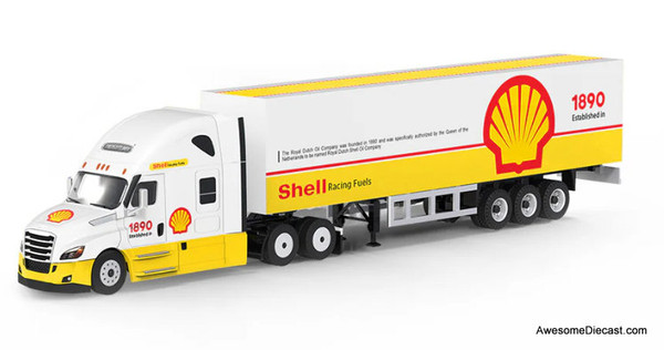 Freightliner Cascadia Sleeper Tractor w/23' Utility Trailer: Shell Oil 1:64 Diecast Model Truck by Cool Car