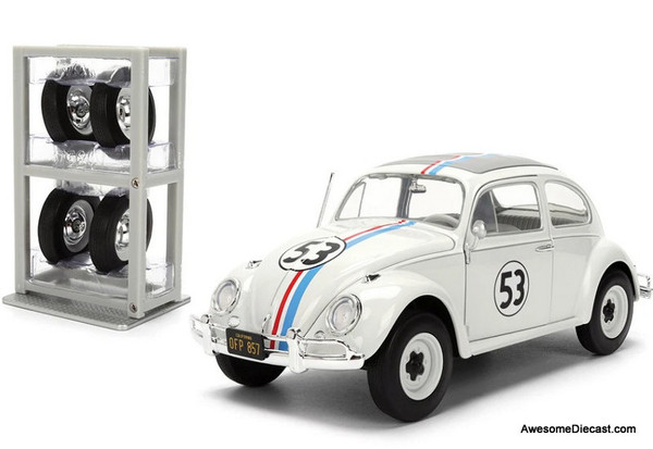 1968 Volkswagen Beetle #53 Herbie The Love Bug w/Wheel Rack 1:24 Diecast Model Car by Jada