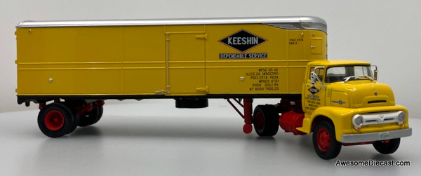 1955 Ford C-700 Day Cab w/Vintage Trailer: Keeshin Dependable Service 1:43 Diecast/ABS Plastic Model Truck by Altaya