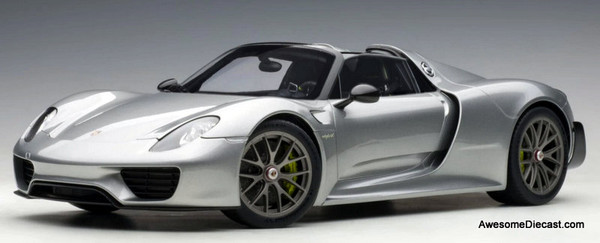 2013 Porsche 918 Spyder w/Weissach Package, GT Silver Metallic 1:12 Diecast Model Car by AUTOart
