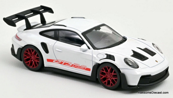 2022 Porsche 911 GT3 RS, White/Pyro Red 1:43 Diecast Model Car by Norev