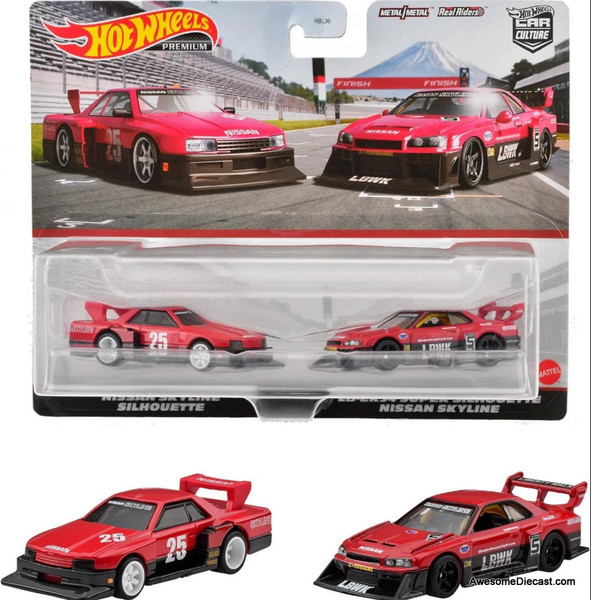 Hot Wheels Premium 2 Pack Nissan Skyline Silhouette & LB-ER34 Super Silhouette 1:64 Diecast Model Car by Hot Wheels